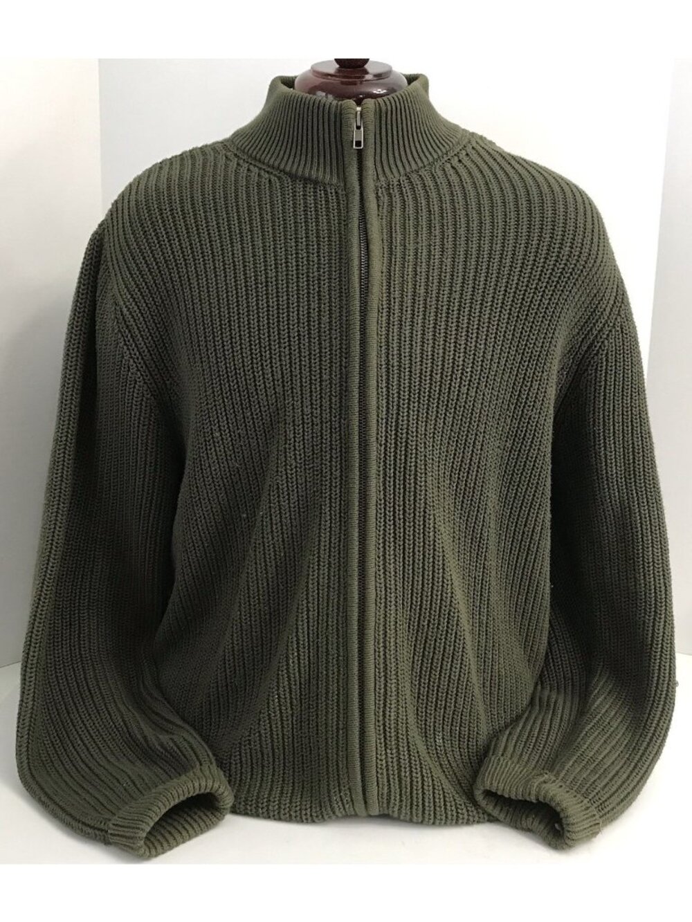 LL Bean Sweater Green Full Zip Men's XL  Ribbed Boxy Fit Heavyweight Winter Dad